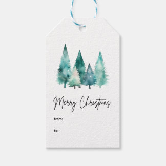 Étiquettes-cadeau green Watercolor Pine Trees Christmas Gift Tags