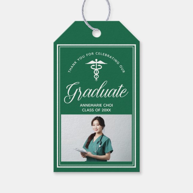 Étiquettes-cadeau Green White Médicale School Photo Party (Devant)