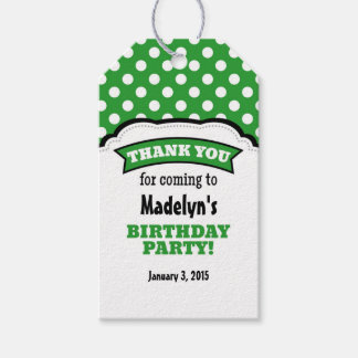 Étiquettes-cadeau Green White Polka Dot Anniversaire Merci Tags