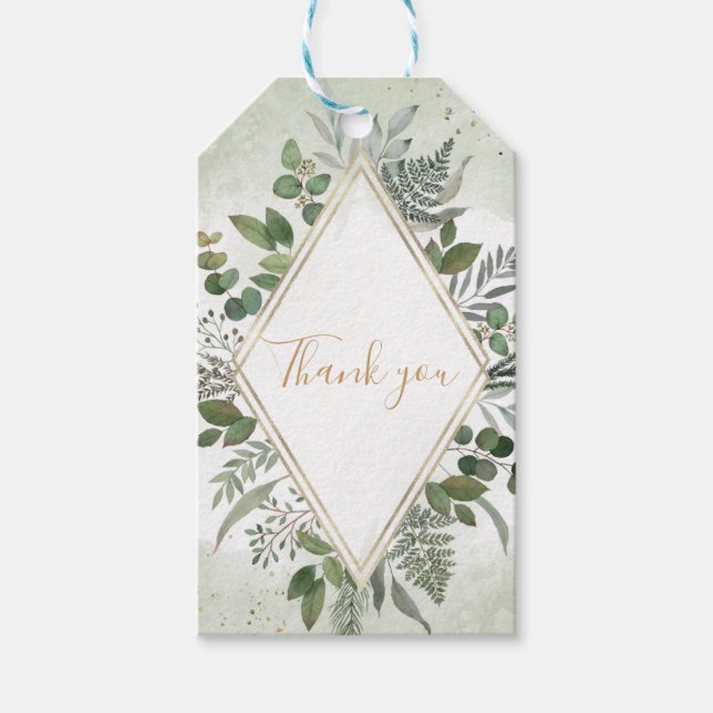 Étiquettes-cadeau Greenery boho sage geometric wedding thank you (Devant)