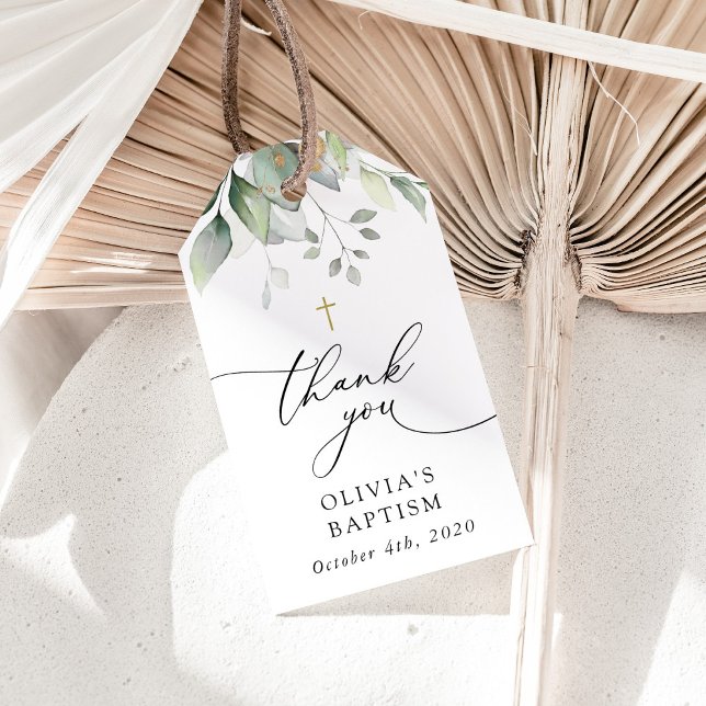 Étiquettes-cadeau Greenery, Eucalyptus Leaves, Boho, Baptism (Créateur téléchargé)