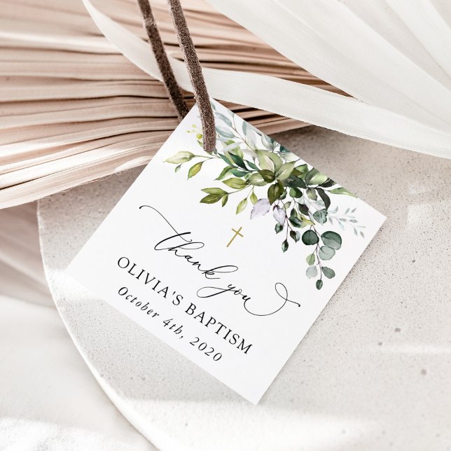 Étiquettes Cadeau Greenery, Eucalyptus Leaves, Boho, Baptism (Créateur téléchargé)