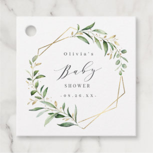 Étiquettes Cadeau Greenery Gold Géométrique Baby Shower Merci