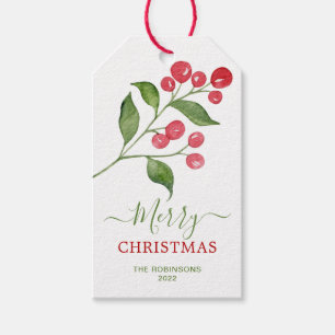 Étiquettes-cadeau Greenery Red Berries Christmas Holiday Tags cadeau