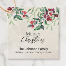 Greenery Red Berries Christmas Holiday Tags cadeau
