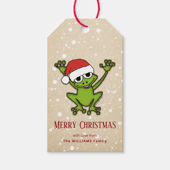 Étiquettes-cadeau Grenouille à caricature de Noël (Devant)