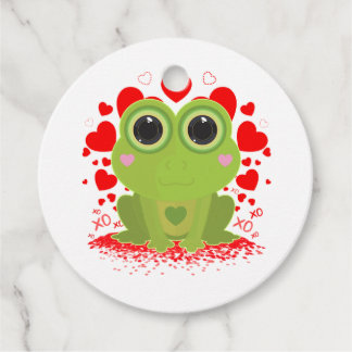 Étiquettes Cadeau Grenouille Mignonne Kawaii Cœurs XOXO Saint-Valent