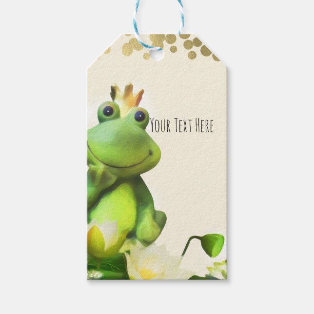 Étiquettes-cadeau Grenouille Prince Vert & Baby shower Or Personnali (Devant)
