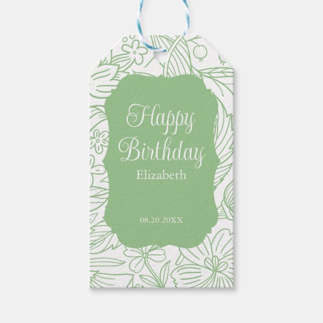 Étiquettes-cadeau Grenouille Vert Flore Blanc Fille Joyeux Anniversa (Devant)