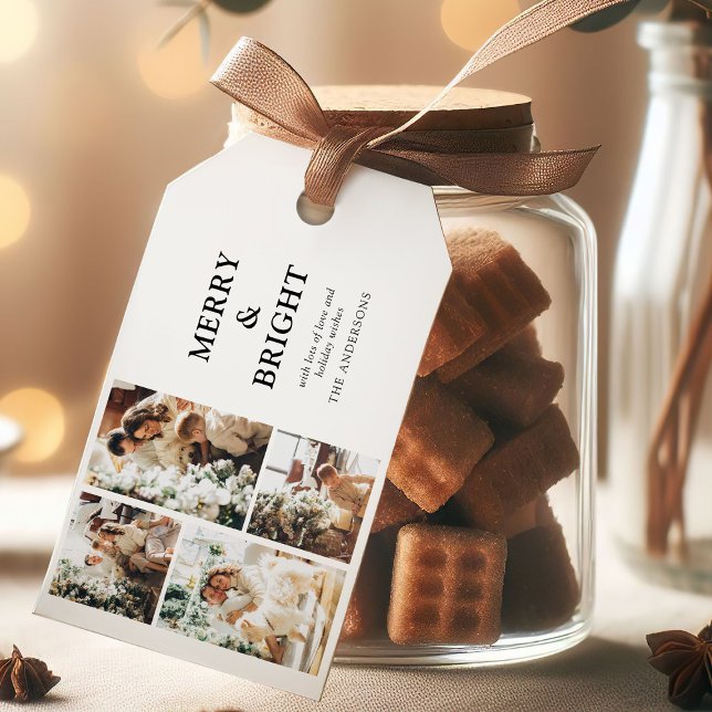 Étiquettes-cadeau Grille photo contemporaine Joyeux et Noël brillant (Créateur téléchargé)