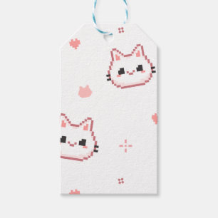 Étiquettes-cadeau Grille rose et blanc cassé, chats de couleur mélan