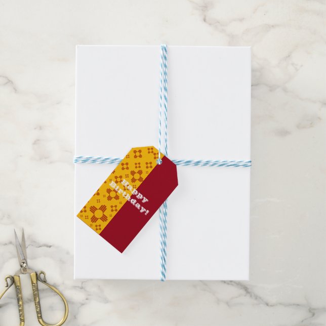 Étiquettes-cadeau Grilles verticales Zia Soleil Rouge Jaune Nouveau- (Avec de laficelle)