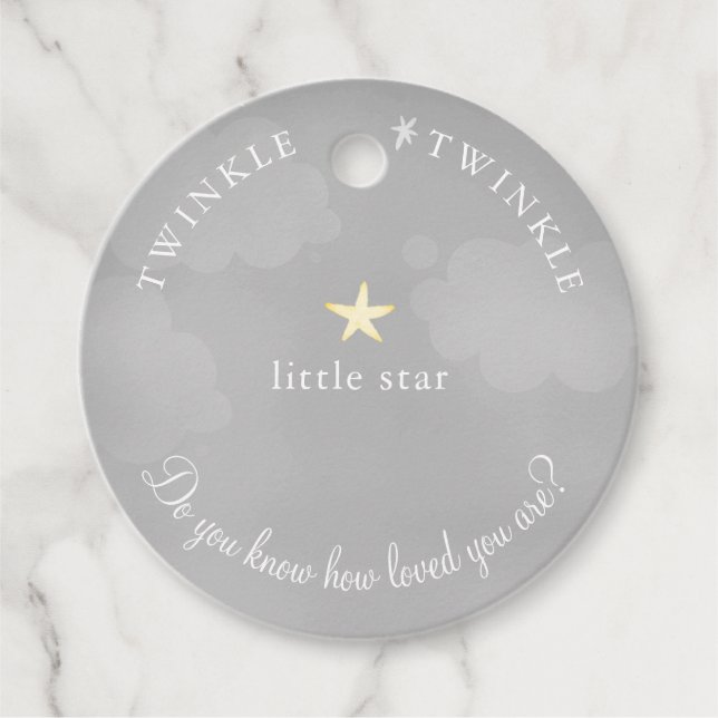 Étiquettes Cadeau Gris Twinkle Petit Baby shower Star Anniversaire (Devant)