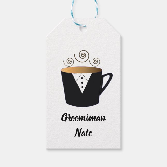 Étiquettes-cadeau Groomsmen personnalisé noir Tuxedo petit sac cadea (Devant)