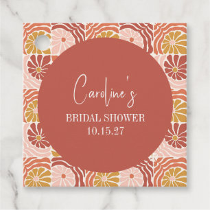 Étiquettes Cadeau Groovy Rétro Rose Rouille Floral Mariage Personnal