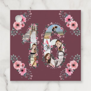 Étiquettes Cadeau Grosse 16ème fille Anniversaire Photo Collage Fleu