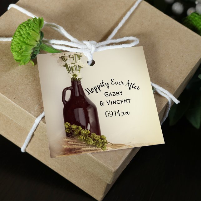 Étiquettes Cadeau Growler Hops Daisies Hoppily Jamais Après Mariage (Créateur téléchargé)