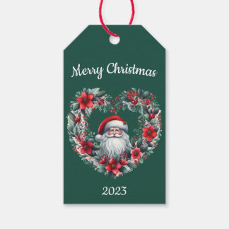 Étiquettes-cadeau Guirlande florale en forme de coeur - Père Noël