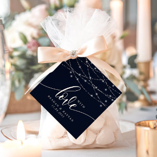 Étiquettes Cadeau Guirlande Lumineuse Bleu Nuit Élégant Mariage Avec