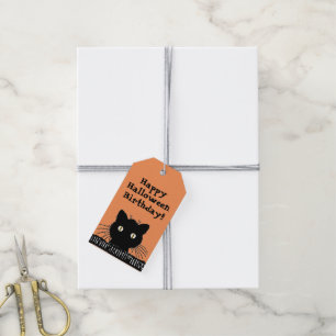 Étiquettes-cadeau Halloween Chat Noir Rétro Anniversaire
