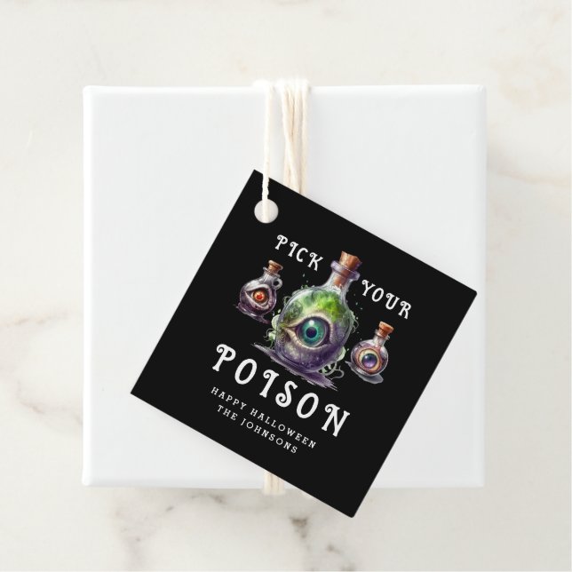 Étiquettes Cadeau Halloween Cocktail Party Choisissez votre poison (En situation)