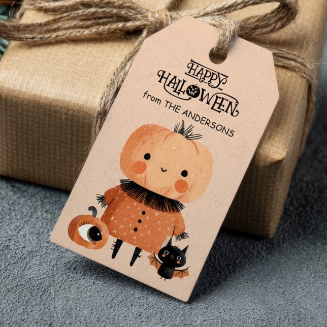 Étiquettes-cadeau Halloween éffrayant Cute Citrouille Monster Aquare (Créateur téléchargé)