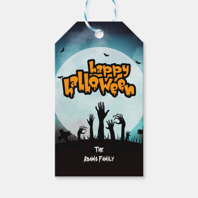 Étiquettes-cadeau Halloween Éffrayant Zombie personnalisé (Devant)