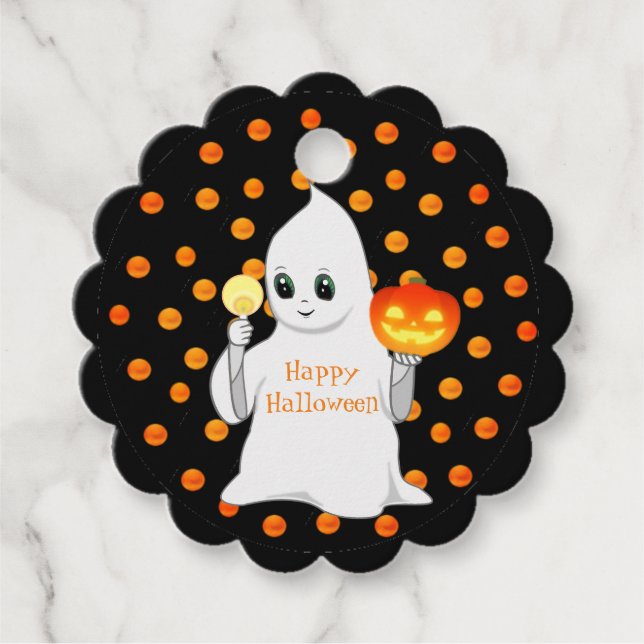 Étiquettes Cadeau Halloween fantôme et citrouille (Devant)