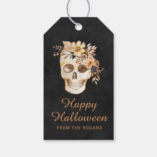 Étiquettes-cadeau Halloween floral rustique (Devant)