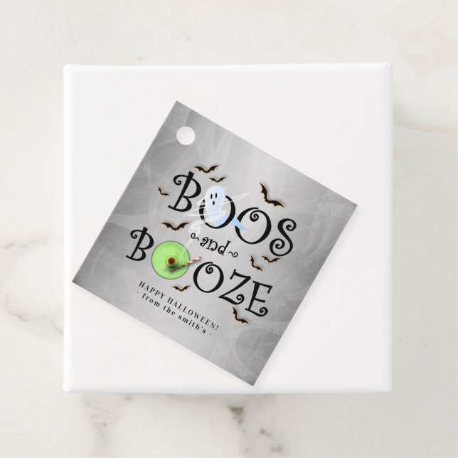 Étiquettes Cadeau Halloween gris fumée & Booze (En situation)