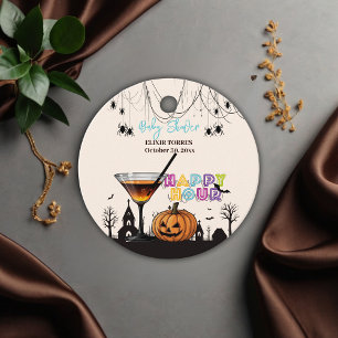 Étiquettes Cadeau Halloween Happy Hour Citrouille Cocktail Baby show