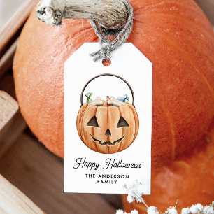 Étiquettes-cadeau Halloween Jack-O-Lantern à l'aquarelle mignonne