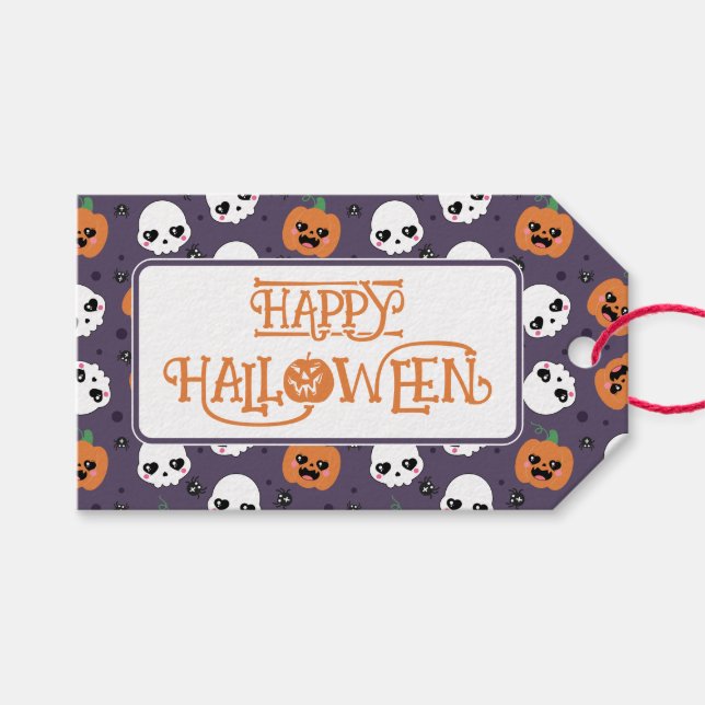 Étiquettes-cadeau Halloween Kawaii Pattern (Devant (Horizontal))
