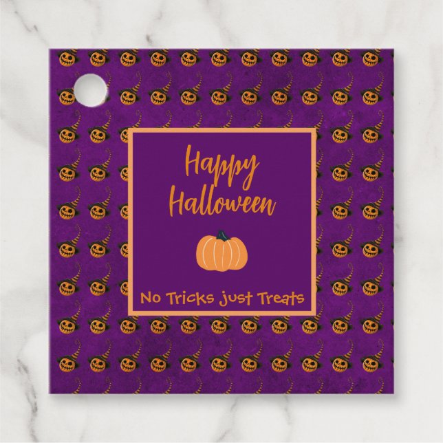 Étiquettes Cadeau Halloween minuscules citrouilles orange tour ou tr (Devant)