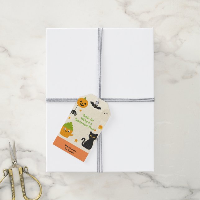 Étiquettes-cadeau Halloween modifiable - La fête des petits monstres (Avec de la ficelle)