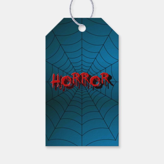 Étiquettes-cadeau Halloween Party Red Horror Spider Web Blue Effraye (Devant)