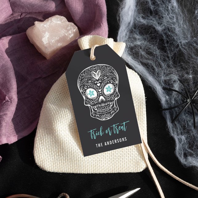 Étiquettes-cadeau Halloween personnalisée au crâne de Calavera (Créateur téléchargé)