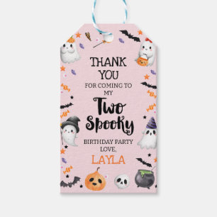 Étiquettes-cadeau Halloween rose Deux Éffrayant 2e anniversaire