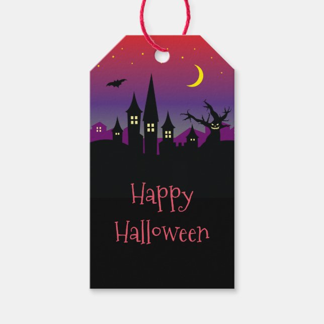 Étiquettes-cadeau Halloween Spooktacular Déplaisant Haunted Castle P (Devant)