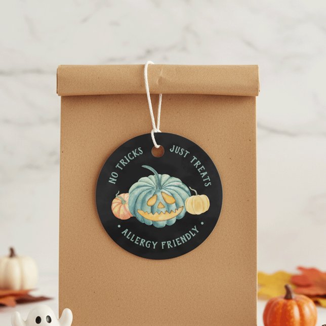 Étiquettes Cadeau Halloween Turquoise Citrouille Allergy Traitements (Créateur téléchargé)
