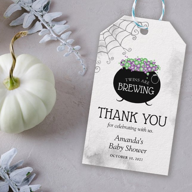 Étiquettes-cadeau Halloween Twins Baby shower sorcière brasse Merci (Créateur téléchargé)