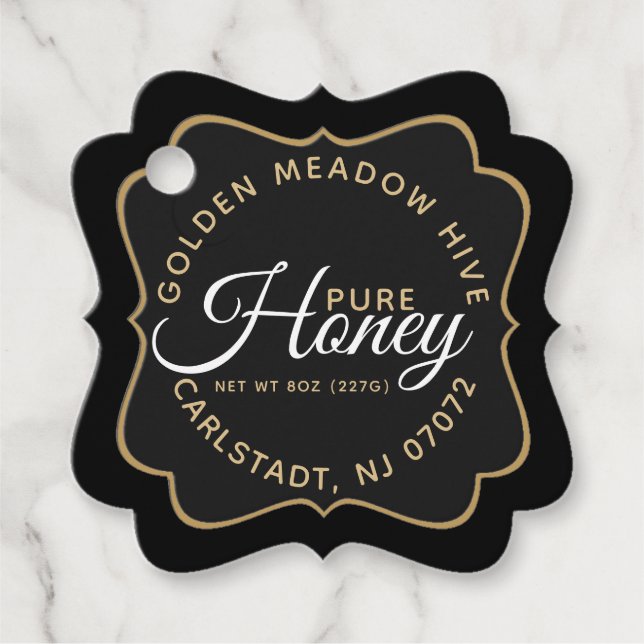 Étiquettes Cadeau Hameçon noir et or élégant Script hameçon (Devant)