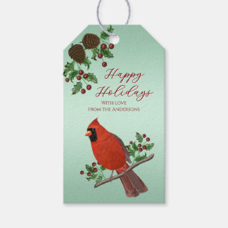 Étiquettes-cadeau Hand-Drawn Cardinals & Greenery | Christmas