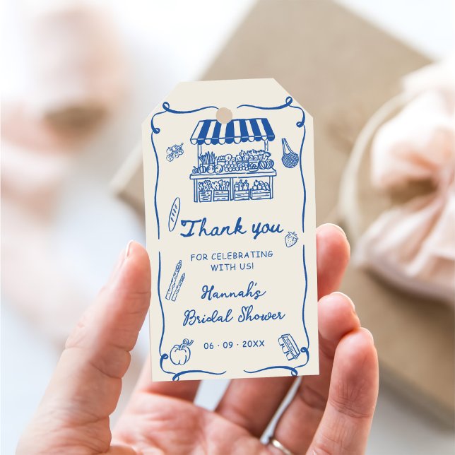 Étiquettes-cadeau Hand Drawn Fresh Off the Market Bridal Shower (Créateur téléchargé)