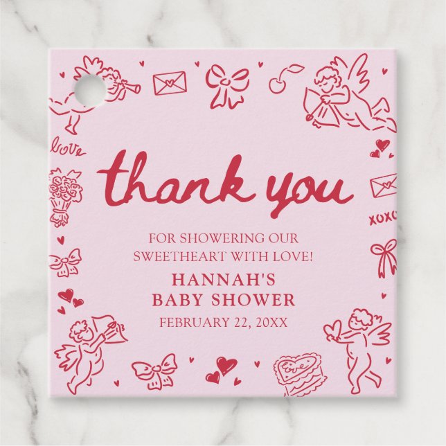 Étiquettes Cadeau Hand Drawn Valentine Little Sweetheat Baby Shower (Devant)