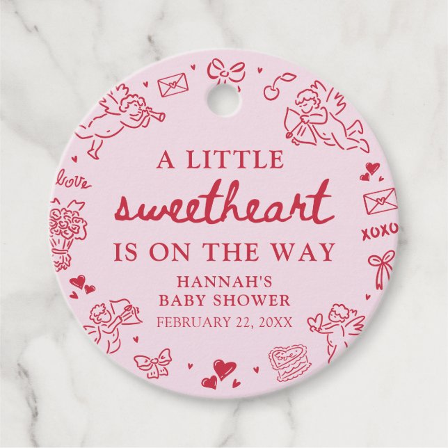 Étiquettes Cadeau Hand Drawn Valentine Little Sweetheat Baby Shower (Devant)