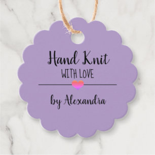 Étiquettes Cadeau Hand Knit avec amour violet script
