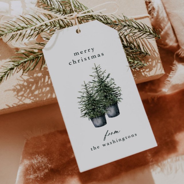 Étiquettes-cadeau Hand-painted Potted Christmas Trees Holiday  (Elegant hand painted potted Christmas trees holiday gift tags.)