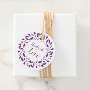 Étiquettes Cadeau Handmade with Love Quote Design in Purple