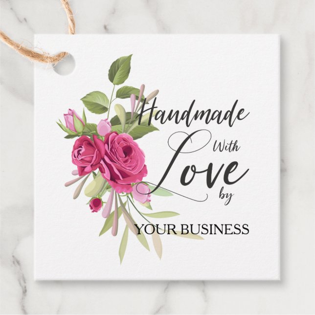 Étiquettes Cadeau Handmade with Love Quote on Floral Garland (Devant)